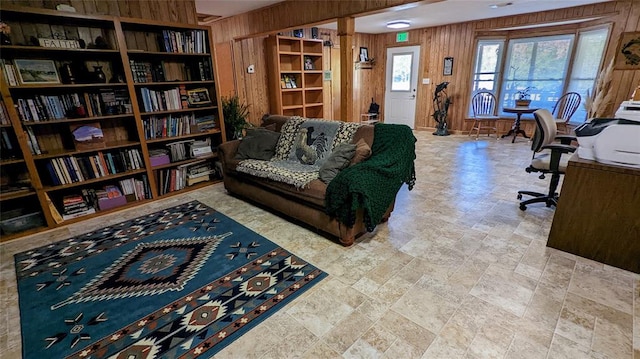 interior space with wooden walls