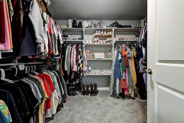 spacious closet with light colored carpet