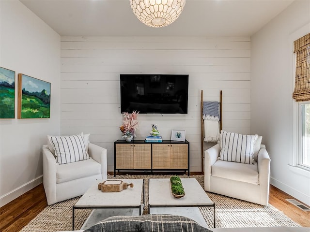 living room with hardwood / wood-style floors