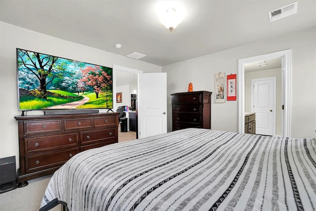 bedroom featuring light carpet and visible vents