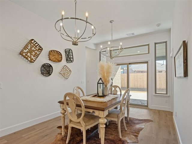 dining room featuring light wood-type flooring and a chandelier