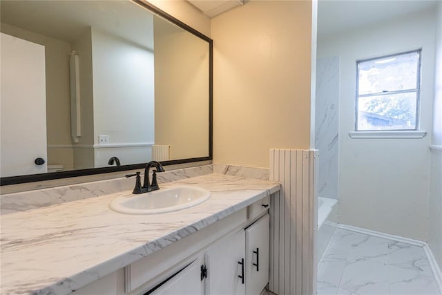 3201 Longridge Rd, Del City, OK 73115 - bathroom with vanity and marble look tile flooring