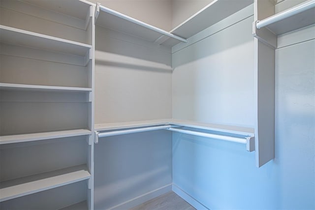 walk in closet with hardwood / wood-style floors