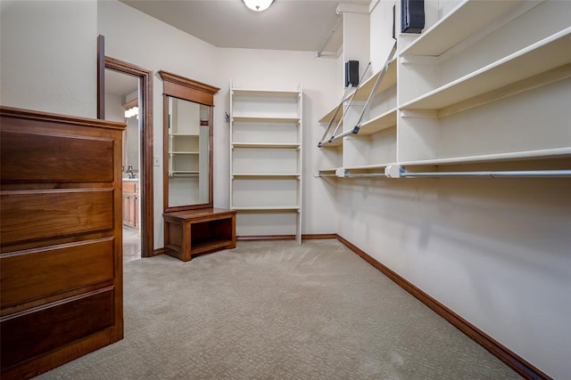 spacious closet with light colored carpet