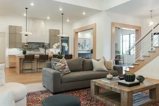 living room with light wood-type flooring