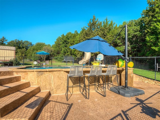 view of patio with a fenced in pool