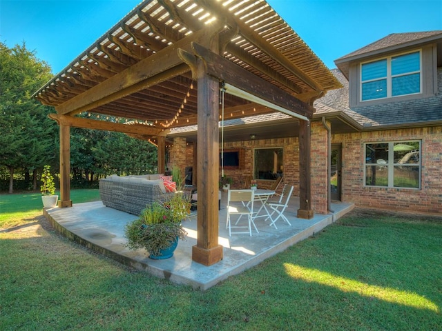 view of patio with a pergola and outdoor lounge area