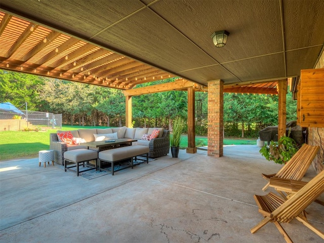 view of patio with outdoor lounge area and a pergola