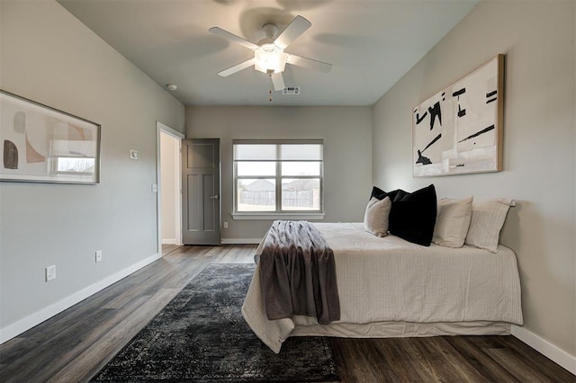 bedroom featuring ceiling fan and wood-type flooring