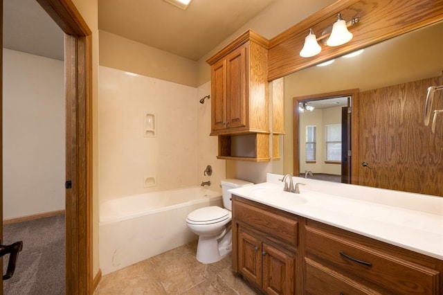 full bathroom featuring vanity, toilet, and shower / washtub combination