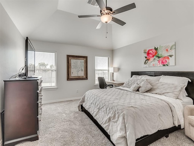 1718 Zayden Ln, Norman, OK 73072 - carpeted bedroom featuring ceiling fan and lofted ceiling
