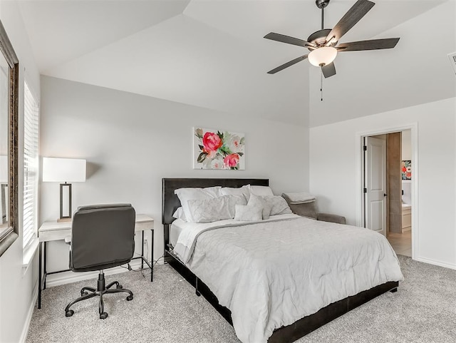 1718 Zayden Ln, Norman, OK 73072 - bedroom with ceiling fan, lofted ceiling, light carpet, and ensuite bath