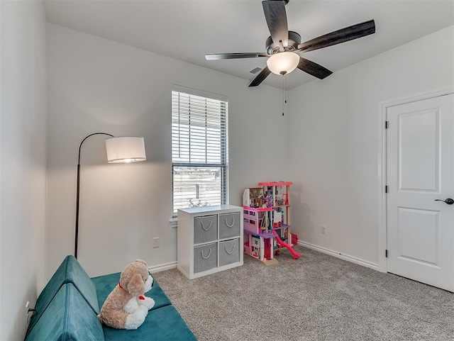 1718 Zayden Ln, Norman, OK 73072 - recreation room featuring light colored carpet and ceiling fan