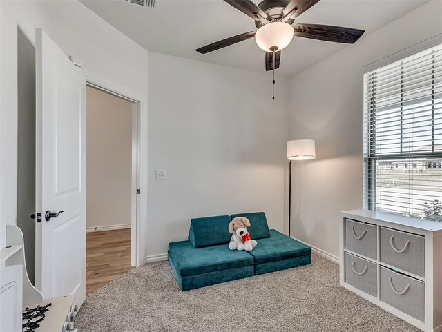 1718 Zayden Ln, Norman, OK 73072 - sitting room with ceiling fan and light hardwood / wood-style floors