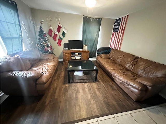 living room with hardwood / wood-style flooring