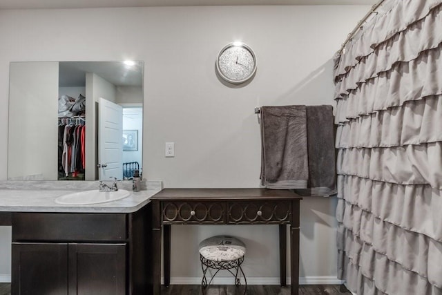 bathroom featuring hardwood / wood-style floors and vanity