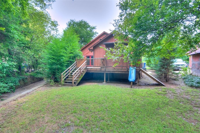 view of yard featuring a wooden deck