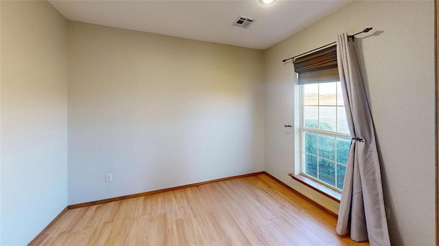 spare room with light hardwood / wood-style floors and plenty of natural light