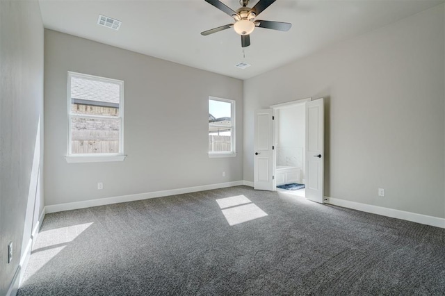 unfurnished bedroom featuring carpet flooring and ceiling fan