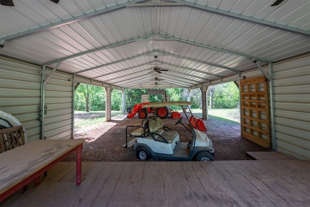 view of vehicle parking featuring a carport and ceiling fan