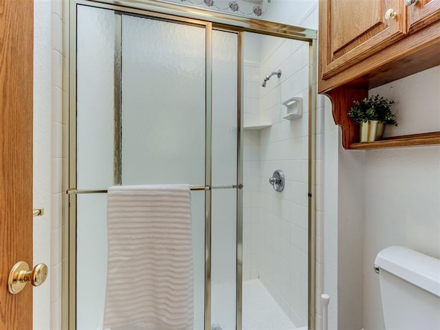 full bathroom featuring toilet and a stall shower