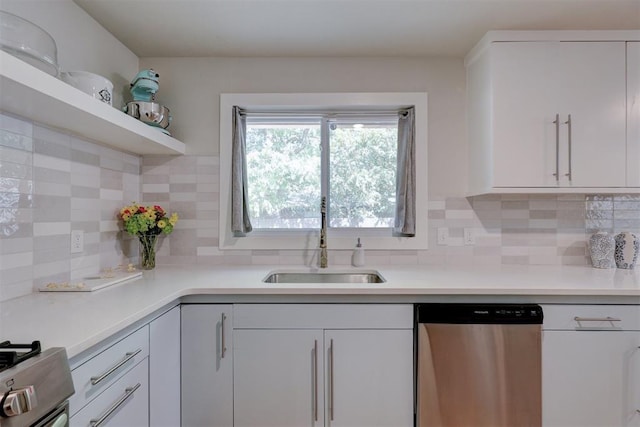 kitchen with sink, white cabinets, and appliances with stainless steel finishes