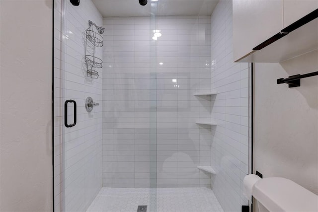 bathroom with toilet and walk in shower