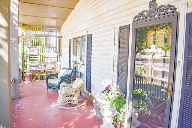 exterior space with lofted ceiling