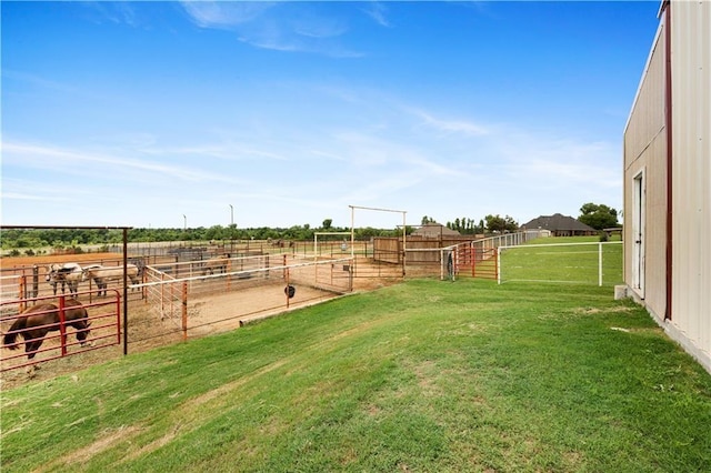 view of yard featuring a rural view and an outdoor structure