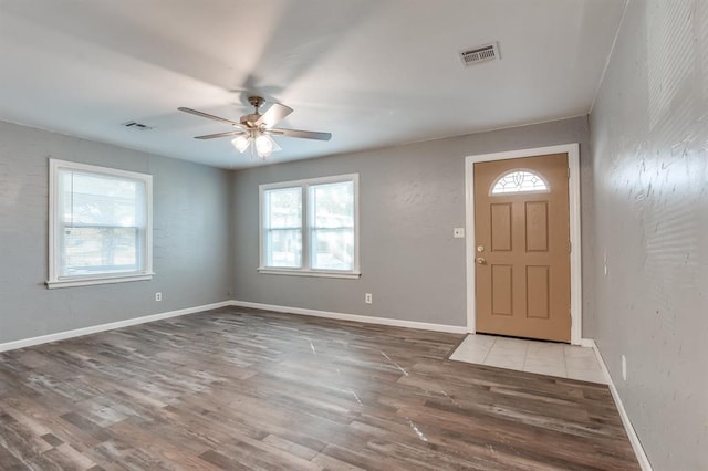 entrance foyer featuring hardwood / wood-style flooring and ceiling fan