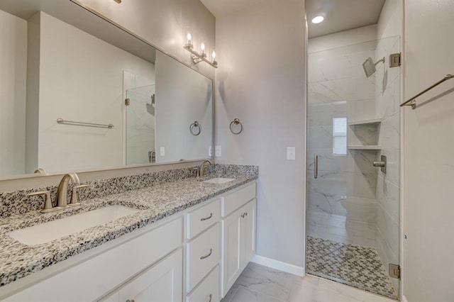 bathroom with vanity and walk in shower