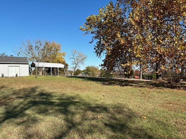 view of yard with a storage shed