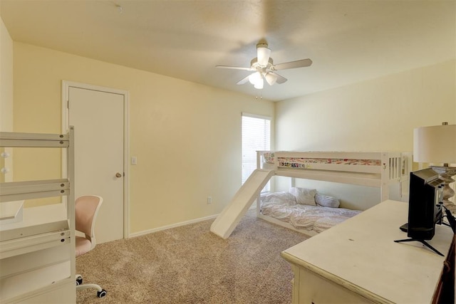 bedroom featuring carpet and ceiling fan