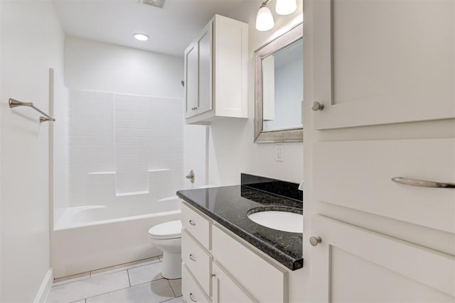 full bathroom featuring tile patterned floors, vanity, shower / bathtub combination, and toilet