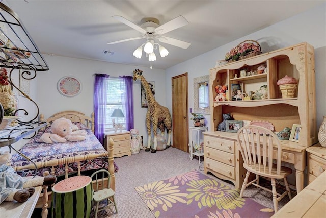 bedroom with carpet floors and ceiling fan