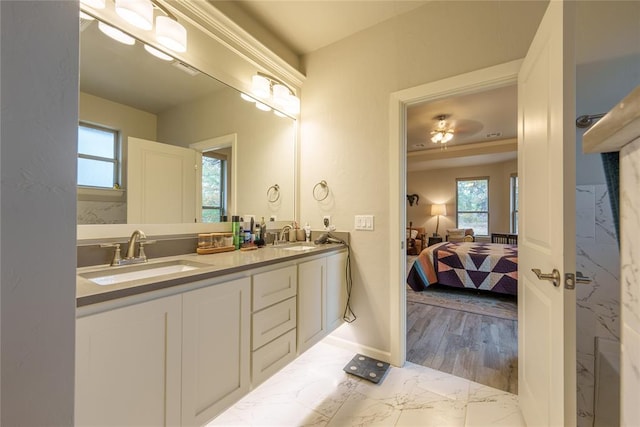 bathroom featuring hardwood / wood-style floors and vanity