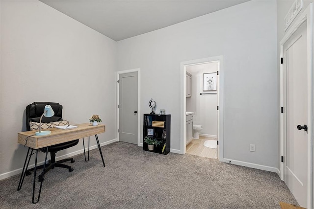 view of carpeted home office