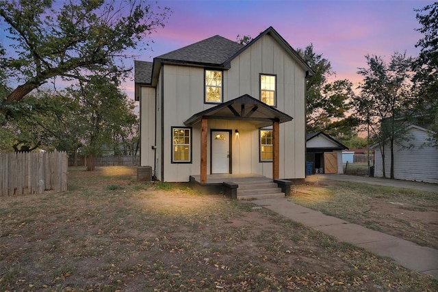 modern farmhouse style home featuring central AC