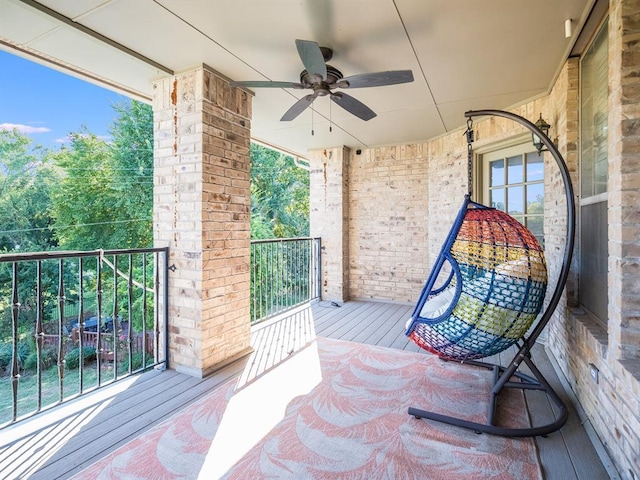 balcony with ceiling fan