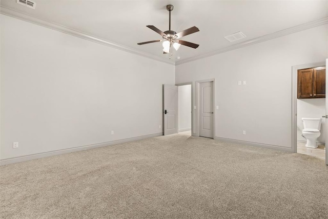 interior space featuring ceiling fan and ornamental molding