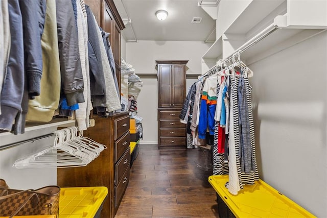 walk in closet featuring dark wood-type flooring