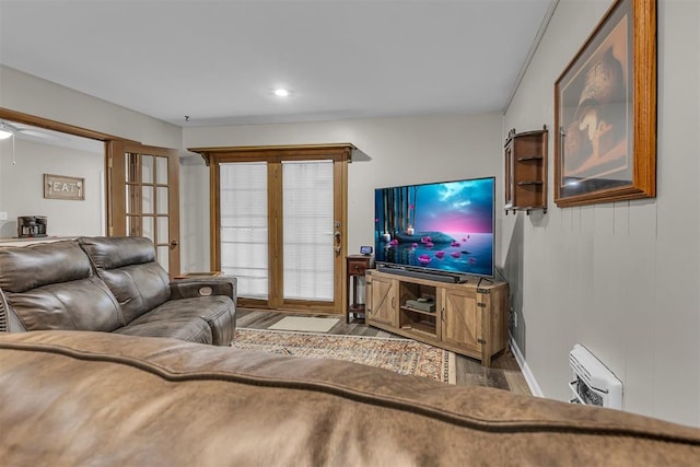 living room featuring hardwood / wood-style floors and french doors