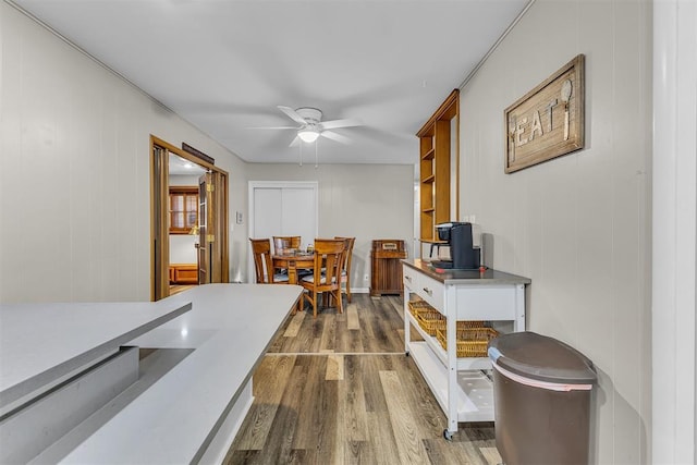 interior space featuring ceiling fan and wood-type flooring