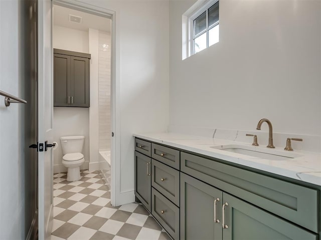 full bathroom with vanity, toilet, and tub / shower combination