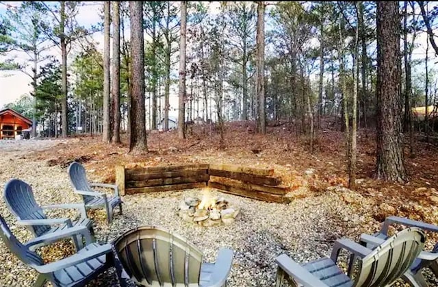 view of yard featuring an outdoor fire pit