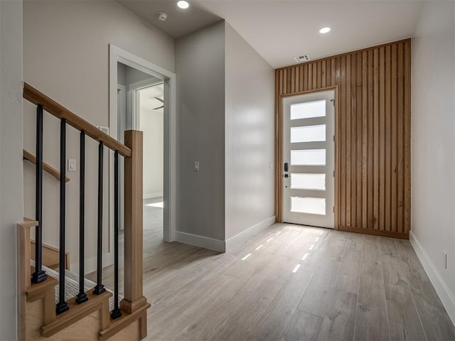 foyer entrance featuring light wood-type flooring