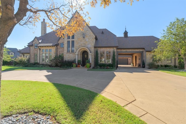 view of front facade featuring a front lawn and a garage