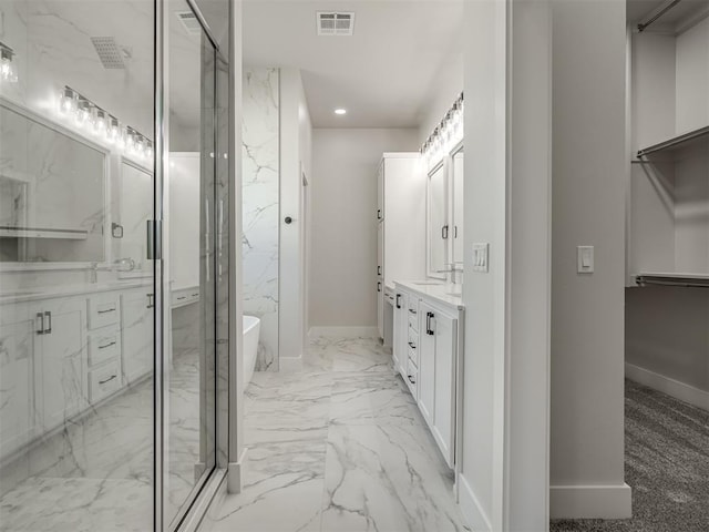 bathroom with vanity and plus walk in shower