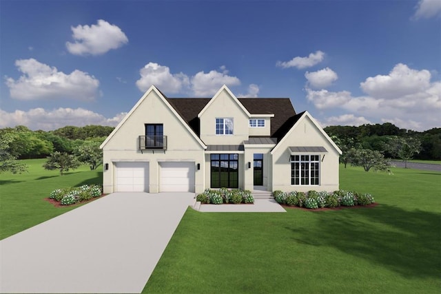 view of front facade with a front yard and a garage