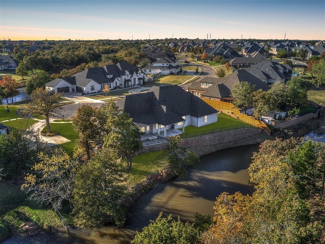 view of aerial view at dusk